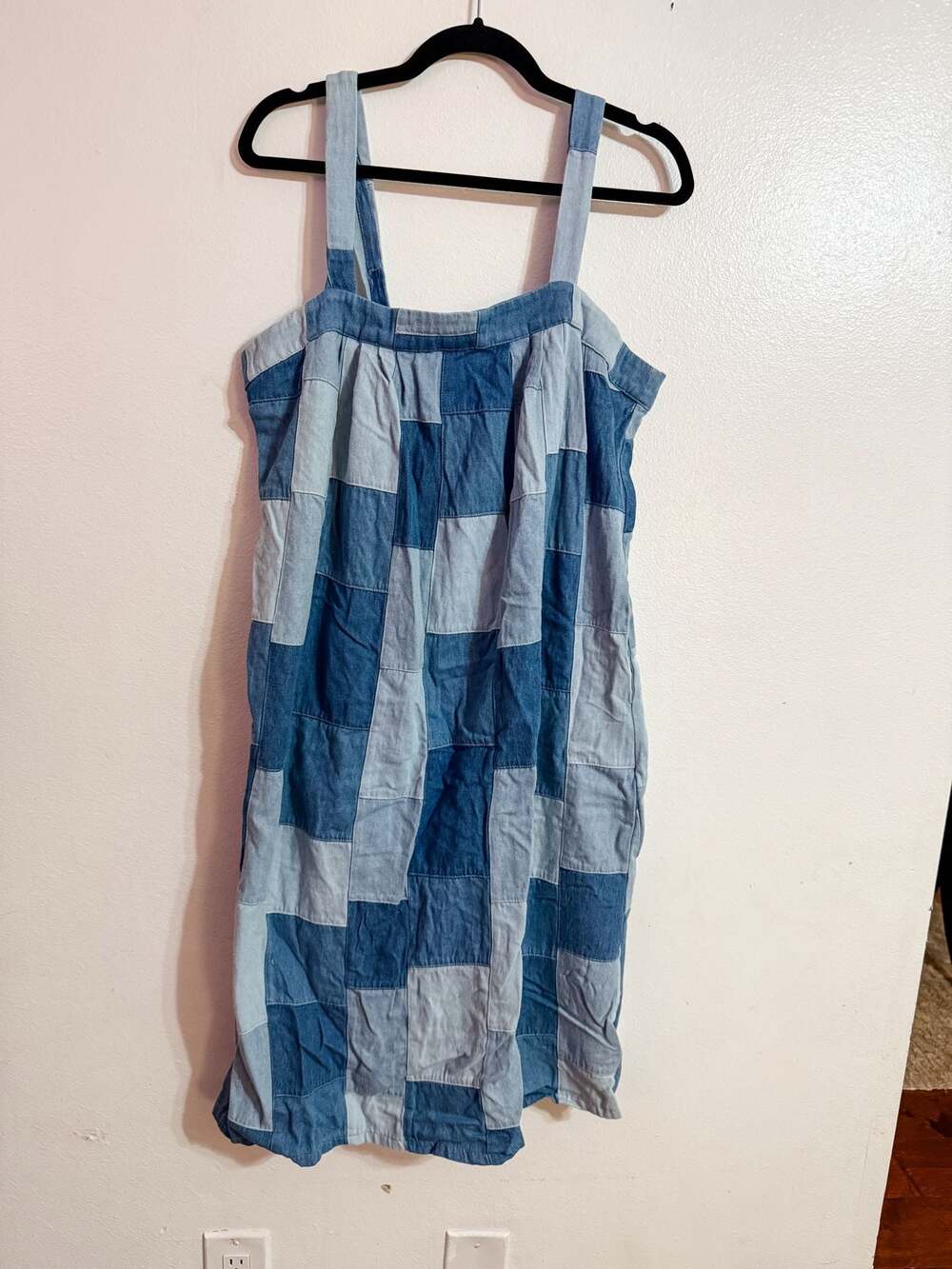 Corey Lynn Calter Shades of Blue Denim Patchwork Midi Shift Dress Large Anthro